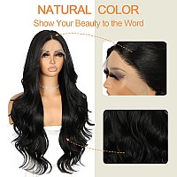 Sapphirewigs 13 4 Black Synthetic Lace Front Wig Real Hd Wig Pre Plucked Glueless Wig Long Loose Body Wave Natural Black Color