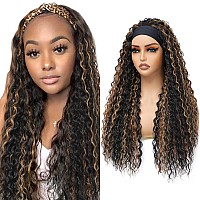 Alicoco Headband Wig Curly Headband Wigs For Women 180 Density Water Wave Glueless Wig Synthetic Half Wig With Headbands Attach