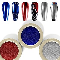 Laza 3 Colors Chrome Nail Powder Mirror Effect Metallic Dust Holographic Glitter Glazed Manicure Decoration Reflective Pigment F