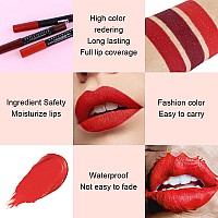 Evpct Dnm 1Pcs Ruby Red Matte Lipstick And Lip Crayon Liner Pencil Pen Set For Women Lip Stain Long Lasting Waterproof Labiales