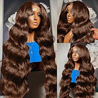 200 Density 13X6 Chocolate Brown Body Wave Lace Front Wigs Human Hair 13X6 Hd Transparent Lace Front Wigs For Women Auburn Brown