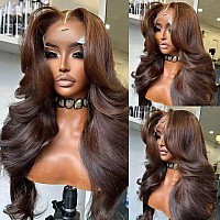 200 Density 13X6 Chocolate Brown Body Wave Lace Front Wigs Human Hair 13X6 Hd Transparent Lace Front Wigs For Women Auburn Brown