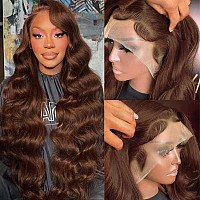 200 Density 13X6 Chocolate Brown Body Wave Lace Front Wigs Human Hair 13X6 Hd Transparent Lace Front Wigs For Women Auburn Brown