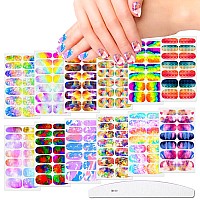 Jerclity 12 Sheets Aurora Gradient Color Nail Wraps Nail Polish Strips Selfadhesive Graffiti Cloud Iridescent Nail Stickers Ful