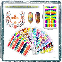 Jerclity 12 Sheets Aurora Gradient Color Nail Wraps Nail Polish Strips Selfadhesive Graffiti Cloud Iridescent Nail Stickers Ful