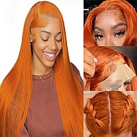 Arietis 350 Ginger Orange Colored Wigs 13X4 Hd Transparent Lace Front Wigs Human Hair 250 Density Straight Frontal Wigs Glueles