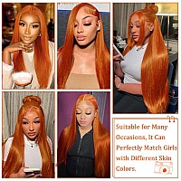 Arietis 350 Ginger Orange Colored Wigs 13X4 Hd Transparent Lace Front Wigs Human Hair 250 Density Straight Frontal Wigs Glueles