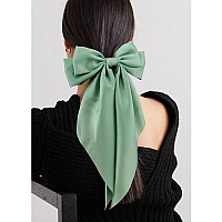 Atoden Silky Satin Hair Bows 2Pcs Green Pink Big Hair Bows Hair Ribbons Oversized Long Tail Bow Hair Clips Large Hair Ribbon Bar