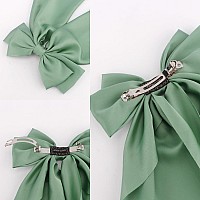 Atoden Silky Satin Hair Bows 2Pcs Green Pink Big Hair Bows Hair Ribbons Oversized Long Tail Bow Hair Clips Large Hair Ribbon Bar