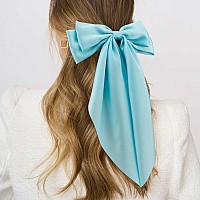 Atoden Silky Satin Oversized Bowknot Hair Accessories Large Metal Clips 2Pcs Big Black And Blue Barrettes With Long Tail For