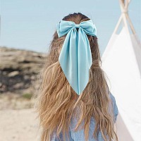 Atoden Silky Satin Oversized Bowknot Hair Accessories Large Metal Clips 2Pcs Big Black And Blue Barrettes With Long Tail For