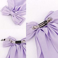 Atoden Silky Satin Oversized Long Tail Hair Accessories 2Pcs Beige Purple Big Bowknot Barrettes With Metal Clips For Women