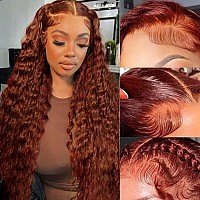 Hengrose Reddish Brown Water Wave Wig 13X6 Hd Transparent Lace Frontal Wigs With Pre Plucked Baby Hair Wet And Wavy Curly Auburn