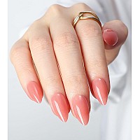 Morily Press On Nails Short Coral Pink Fake Nails Almond Reusable Thick False Nails Solid Color Full Cover Glossy Stick On Nail