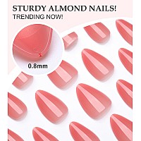 Morily Press On Nails Short Coral Pink Fake Nails Almond Reusable Thick False Nails Solid Color Full Cover Glossy Stick On Nail