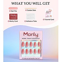 Morily Press On Nails Short Coral Pink Fake Nails Almond Reusable Thick False Nails Solid Color Full Cover Glossy Stick On Nail