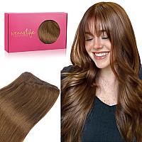 Wennalife Sew In Hair Extensions Real Human Hair 14 Inch 80G Light Auburn Brown Machine Weft Hair Extensions Human Hair Hand Ti