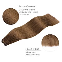 Wennalife Sew In Hair Extensions Real Human Hair 14 Inch 80G Light Auburn Brown Machine Weft Hair Extensions Human Hair Hand Ti