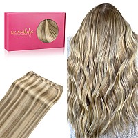 Wennalife Sew In Hair Extensions Real Human Hair 20 Inch 100G Ash Brown Highlighted Golden Blonde Machine Weft Hair Extensions