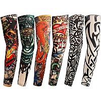 Yariew 6Pcs Temporary Tattoo Sleeves For Men Fake Tattoos Sleeves To Cover Arms Sun Protection Sleeves Tattoo Sleeve Covers Tat