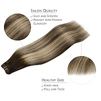 Wennalife Sew In Hair Extensions Real Human Hair 20 Inch 100G Balayage Chocolate Brown To Honey Blonde Machine Weft Hair Extens