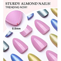 Morily Colorful Press On Nails Almond Short Fake Nails With Designs Cute Glossy False Nails Reusable Stick On Nails For Women