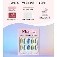 Morily Colorful Press On Nails Almond Short Fake Nails With Designs Cute Glossy False Nails Reusable Stick On Nails For Women