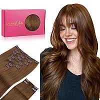 Wennalife Clip In Hair Extensions 150G 20 Inch 9Pcs Light Auburn Brown Human Hair Extensions Thicker Clip In Hair Extensions Re