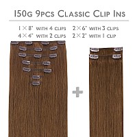 Wennalife Clip In Hair Extensions 150G 20 Inch 9Pcs Light Auburn Brown Human Hair Extensions Thicker Clip In Hair Extensions Re