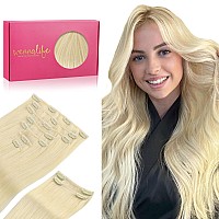 Wennalife Clip In Hair Extensions 150G 20 Inch 9Pcs Bleach Blonde Human Hair Extensions Thicker Clip In Hair Extensions Real Hu