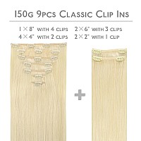 Wennalife Clip In Hair Extensions 150G 20 Inch 9Pcs Bleach Blonde Human Hair Extensions Thicker Clip In Hair Extensions Real Hu