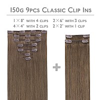 Wennalife Clip In Hair Extensions 150G 18 Inch 9Pcs Light Ash Brown Human Hair Extensions Thicker Clip In Hair Extensions Real