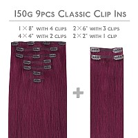 Wennalife Clip In Hair Extensions 150G 16 Inch 9Pcs Light Burgundy Human Hair Extensions Thicker Clip In Hair Extensions Real H