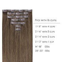 Wennalife Seamless Clip In Hair Extensions Human Hair 22 Inch 150G 7Pcs Light Ash Brown Real Hair Extensions Clip In Human Hair