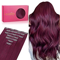 Wennalife Seamless Clip In Hair Extensions Human Hair 16 Inch 130G 7Pcs Light Burgundy Real Hair Extensions Clip In Human Hair