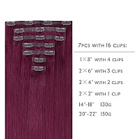 Wennalife Seamless Clip In Hair Extensions Human Hair 16 Inch 130G 7Pcs Light Burgundy Real Hair Extensions Clip In Human Hair