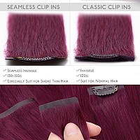 Wennalife Seamless Clip In Hair Extensions Human Hair 16 Inch 130G 7Pcs Light Burgundy Real Hair Extensions Clip In Human Hair