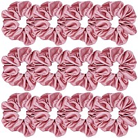 Sufermoe 12 Pcs Satin Silk Hair Scrunchies Rose Pink 45 Inch Hair Ties And Hair Bands For Women And Girls Versatile Hair Acc