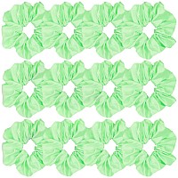 Sufermoe 12 Pcs Satin Silk Hair Scrunchies Bright Green 45 Inch Hair Ties Hair Bands Hair Accessories For Women And Girl