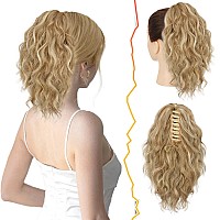 Barsdar Short Blonde Ponytail Extension 12 Inch Claw Clip Ponytail Hair Extensions For Women Short Wavy Multi Layered Synthe