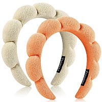 Ztomine Terry Cloth Spa Headbands For Washing Face Set Of 2 Puffy Makeup Headbands For Face Washing Mask Beige Orange