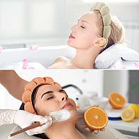 Ztomine Terry Cloth Spa Headbands For Washing Face Set Of 2 Puffy Makeup Headbands For Face Washing Mask Beige Orange