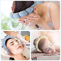 Ztomine Spa Terry Cloth Headband Combo Pack 2 Puffy Makeup Facial Headbands For Face Washing And Masks Beige Blue