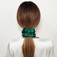 Sufermoe 12 Pcs Satin Silk Hair Scrunchies Dark Green 45 Inch Hair Ties Hair Bands And Ponytail Holders For Women And Gir