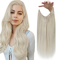 Fshine Invisible Wire Hair Extensions Real Human Hair Blonde Fish Line One Piece Hair Extensions Remy Human Hair 14 Inch Wire Ex