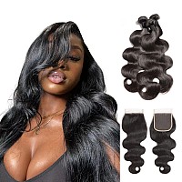 Ddodla Body Wave Bundles With Closure Human Hair Brazilian Human Hair 3 Bundles With 4X4 Hd Lace Closure Free Part 10A Grade 100