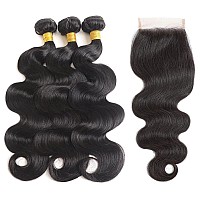 Ddodla Body Wave Bundles With Closure Human Hair Brazilian Human Hair 3 Bundles With 4X4 Hd Lace Closure Free Part 10A Grade 100