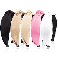 Velscrun Headbands For Women Girls 5Pcs Stylish Top Knotted Headbands Black Brown Khaki Pink White Headband For Womens Hair Wom