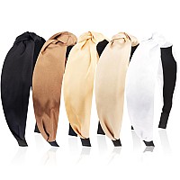 Velscrun Headbands For Women Girls 5Pcs Stylish Top Knotted Headbands Black Dark Brown Khaki Brown White Headband For Womens Ha