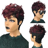 Qiaqiaring Pixie Cut Wigs Human Hair Wigs 1B99J Color Short Layered Pixie Cut Wigs For Black Women Brazilian Virgin Human Hair